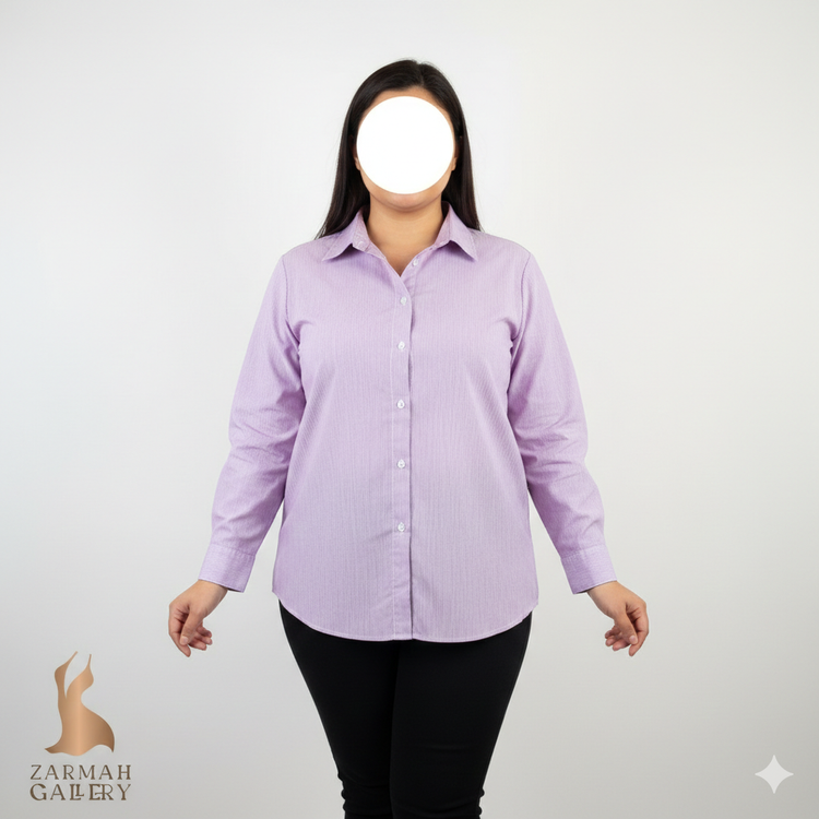 شومیز زنانه سایز بزرگ استوک اروپایی برند Apt. 9 رنگ بنفش راهراه ریز مناسب استایل کژوال و رسمی