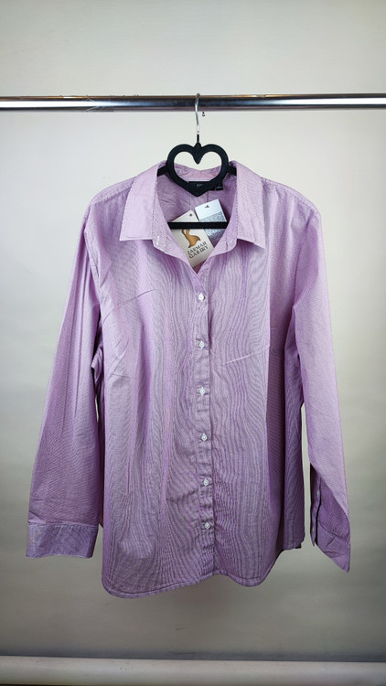 شومیز زنانه سایز بزرگ استوک اروپایی برند Apt. 9 رنگ بنفش راهراه ریز مناسب استایل کژوال و رسمی