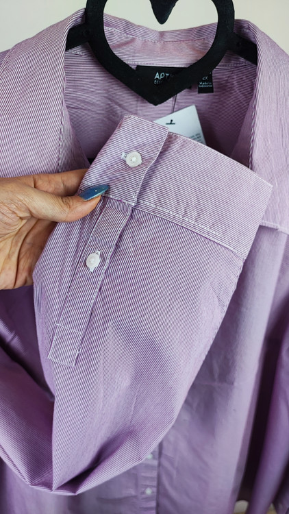 شومیز زنانه سایز بزرگ استوک اروپایی برند Apt. 9 رنگ بنفش راهراه ریز مناسب استایل کژوال و رسمی