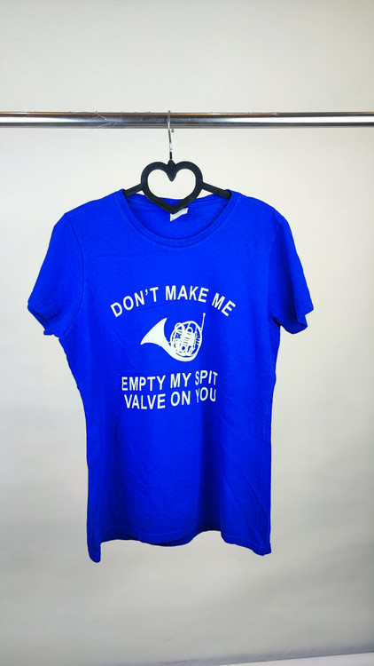 تیشرت آبی زنانه ۱۰۰٪ پنبه برند Port & Company با طرح چاپی دونت میک می سایز S مناسب استایل اسپرت