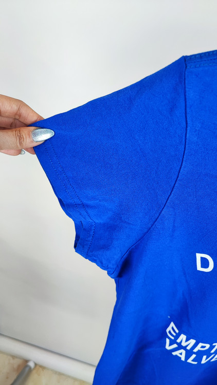 تیشرت آبی زنانه ۱۰۰٪ پنبه برند Port & Company با طرح چاپی دونت میک می سایز S مناسب استایل اسپرت