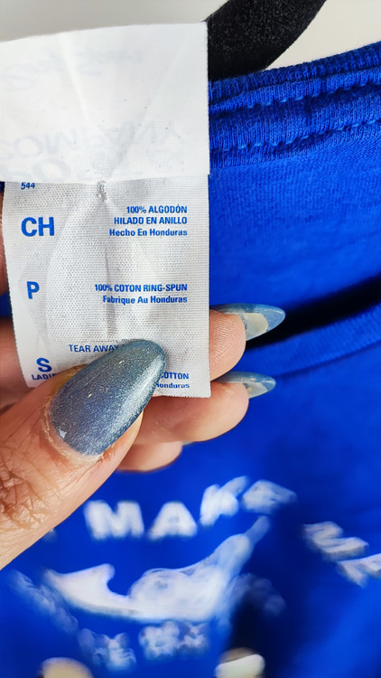 تیشرت آبی زنانه ۱۰۰٪ پنبه برند Port & Company با طرح چاپی دونت میک می سایز S مناسب استایل اسپرت