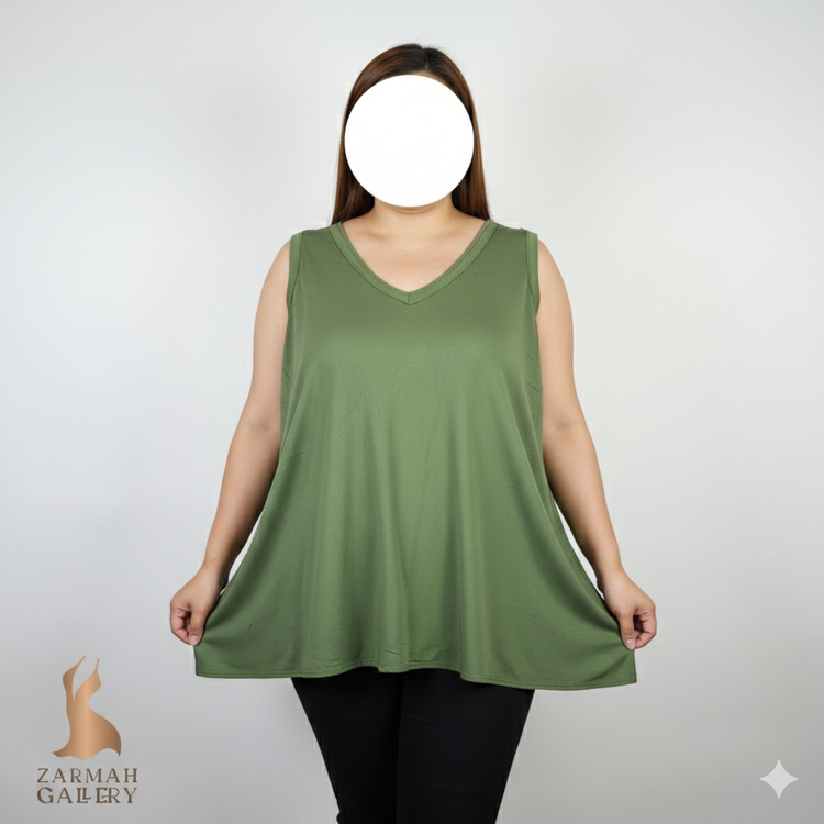 تاپ زنانه سایز بزرگ برند تورید (Torrid) رنگ سبز زیتونی جنس ریون اورجینال مناسب استایل کژوال