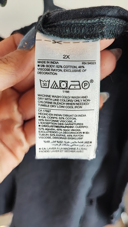 شومیز زنانه استوک اروپایی برند اولد نیوی (Old Navy) سرمهای تیره سایز بزرگ با تزیینات گیپور