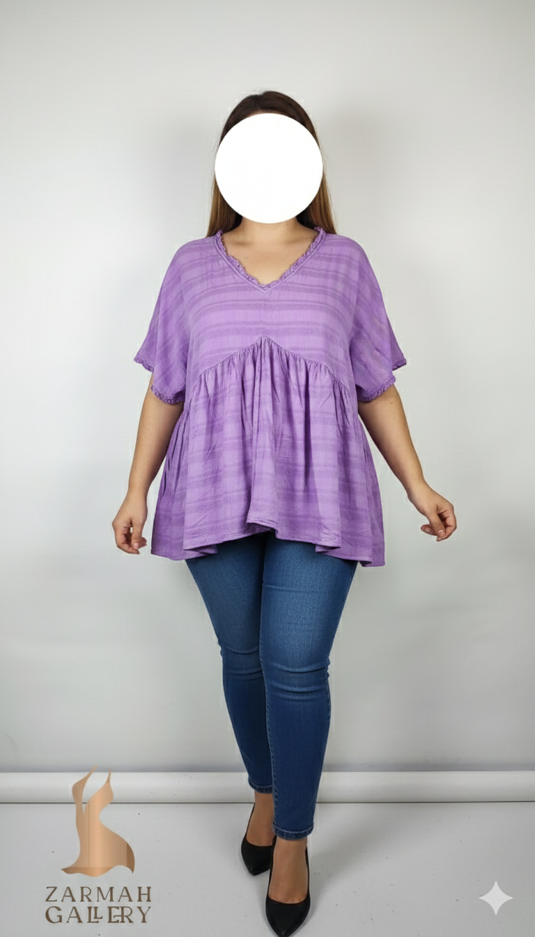 شومیز زنانه مجلسی برند Time and Tru رنگ بنفش روشن یاسی کد ۲۲۵۶ استایل آزاد و خنک