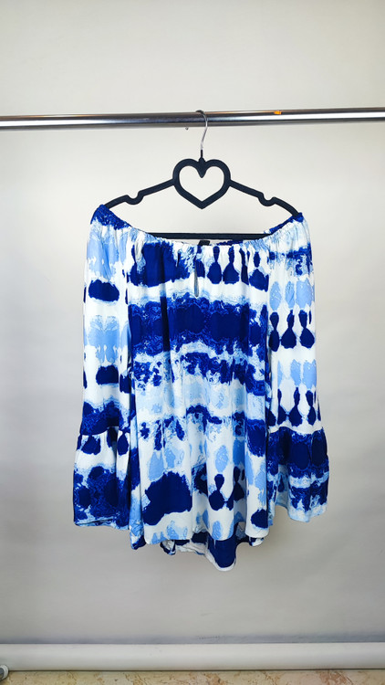 شومیز زنانه نخی ریون برند نیو دایرکشنز طرح ابروبادی آبی و سفید وارداتی سایز بزرگ مناسب استایل کژوال