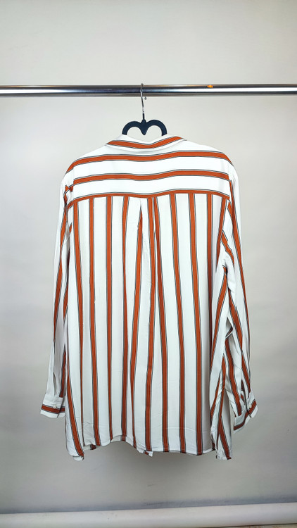 شومیز راه راه سفید و نارنجی زنانه برند Dex سایز بزرگ استوک وارداتی مناسب استایل کژوال