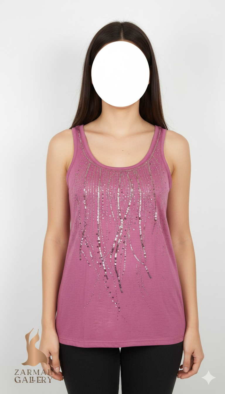 تاپ زنانه استوک وارداتی برند maurices رنگ زرشکی کد 2 با تزئینات پولکدوزی سایز 38.40