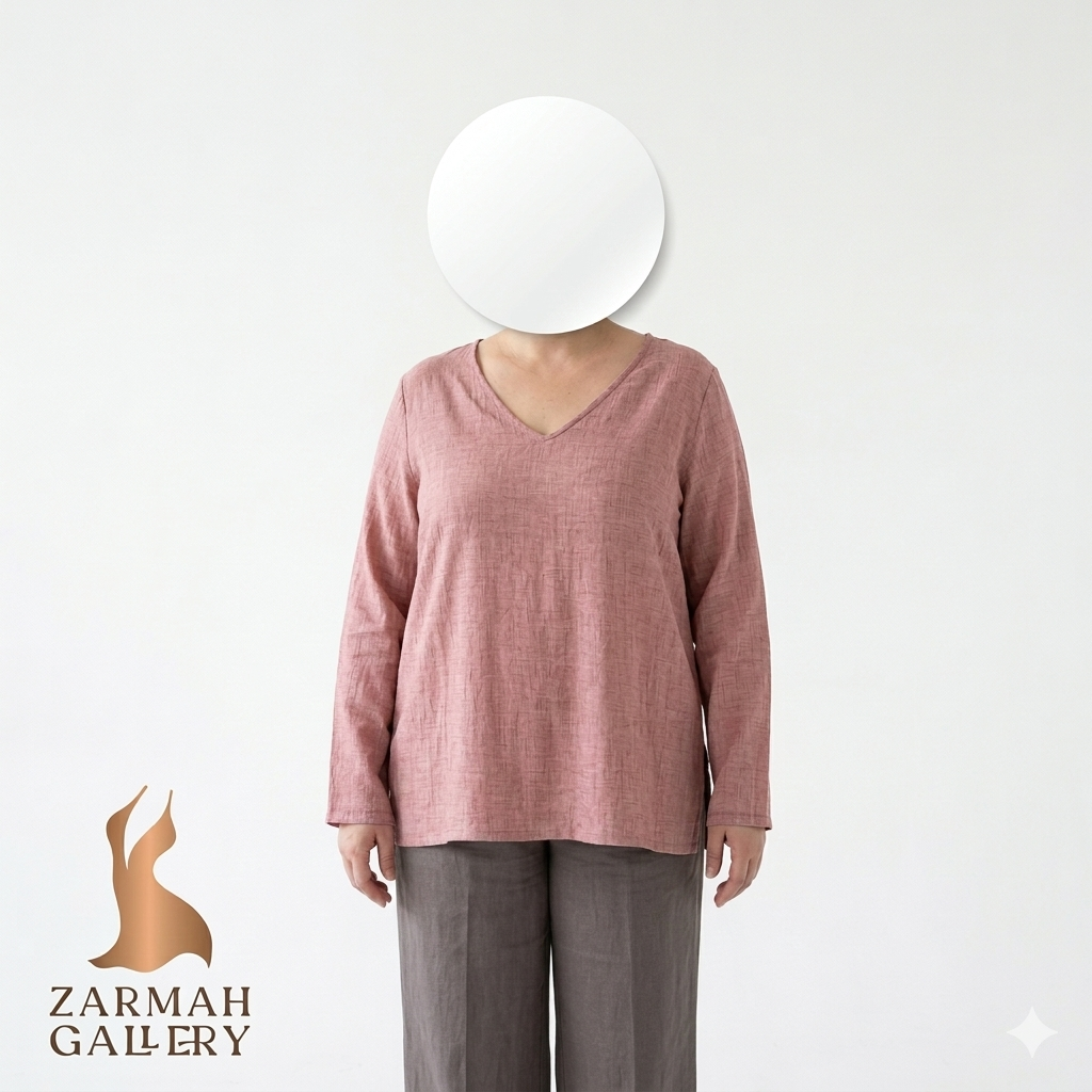 شومیز آستین بلند زنانه استوک مارک MISS LOOK رنگ کالباسی ملایم سایز بزرگ مناسب استایل روزمره