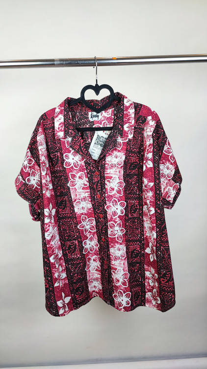 شومیز زنانه سایز بزرگ استوک وارداتی برند Tapestry طرح گلدار قرمز و مشکی مدل هاوایی