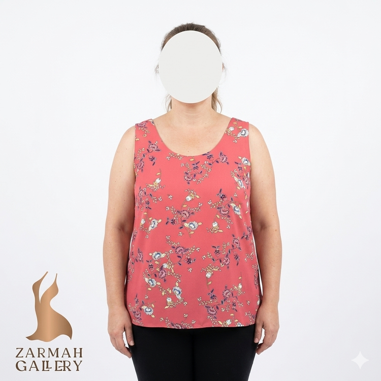 تاپ زنانه سایز بزرگ برند خارجی کد 2007 رنگ سرخابی گلدار مناسب استایل تابستانی و زیر کت