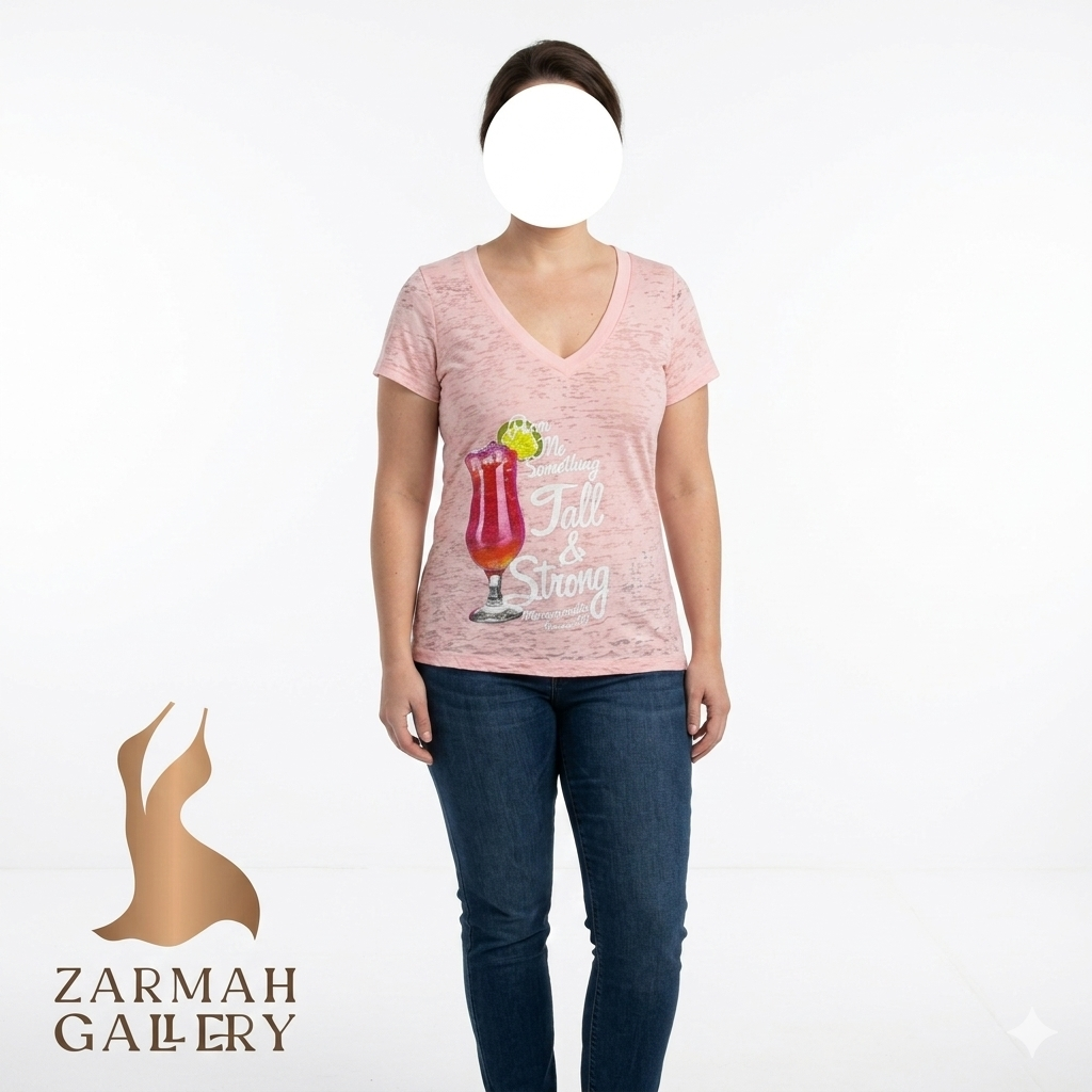 تیشرت صورتی زنانه استوک وارداتی برند About to Bloom طرح چاپی Tall & Strong سایز اسمال