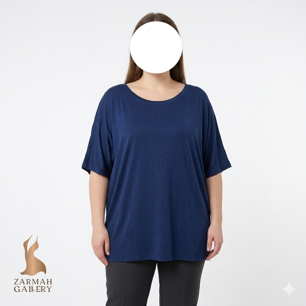 تیشرت زنانه سایز بزرگ برند Free to Live رنگ سرمهای استوک وارداتی مناسب استایل راحتی