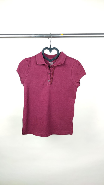 پولوشرت یقه دار زنانه برند PLACE رنگ زرشکی استوک وارداتی کد ۲ مناسب سایز ۳۴ و ۳۶