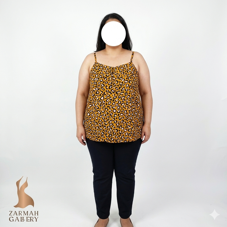 تاپ بندی زنانه سایز بزرگ طرح پلنگی قهوهای خردلی برند خارجی استوک مدل ۲۱۶۹