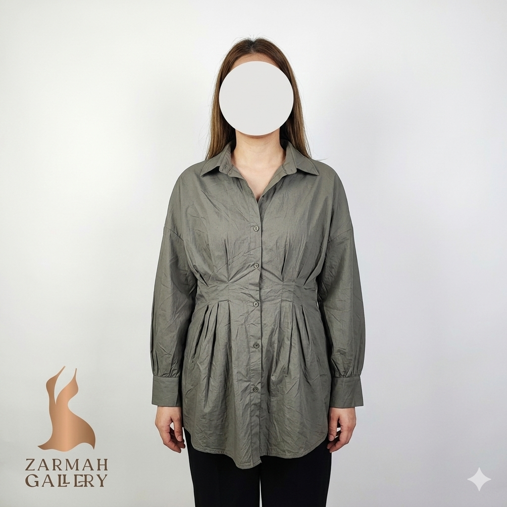 شومیز زنانه برند شیاین رنگ سبز زیتونی استوک وارداتی کد ۲۰۲۹ مناسب استایل روزمره