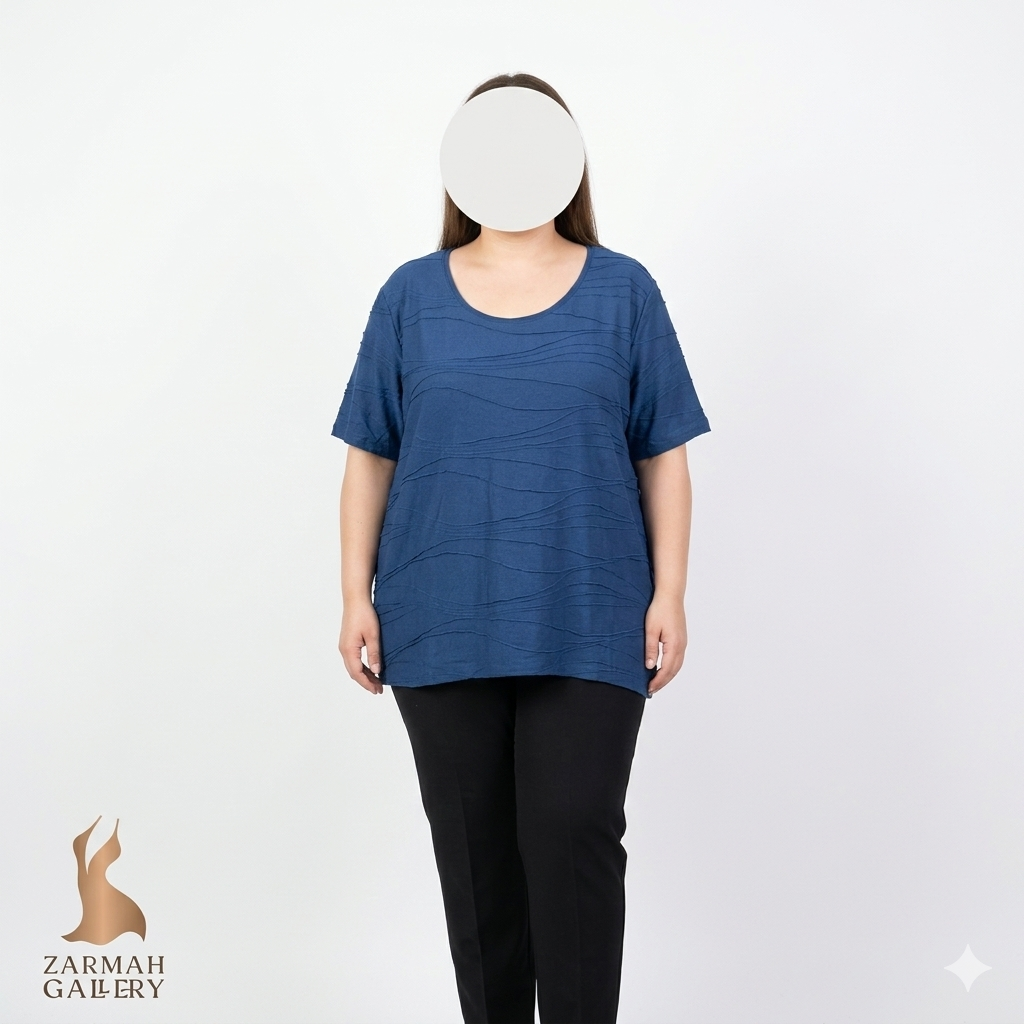 شومیز زنانه سایز بزرگ برند Penmans Plus رنگ سرمهای تیره با بافت طرحدار ریز مناسب سایز ۵۶ تا ۵۸