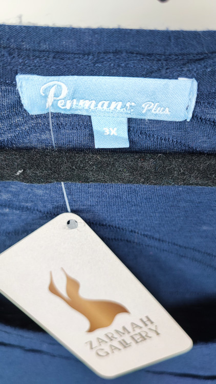 شومیز زنانه سایز بزرگ برند Penmans Plus رنگ سرمهای تیره با بافت طرحدار ریز مناسب سایز ۵۶ تا ۵۸