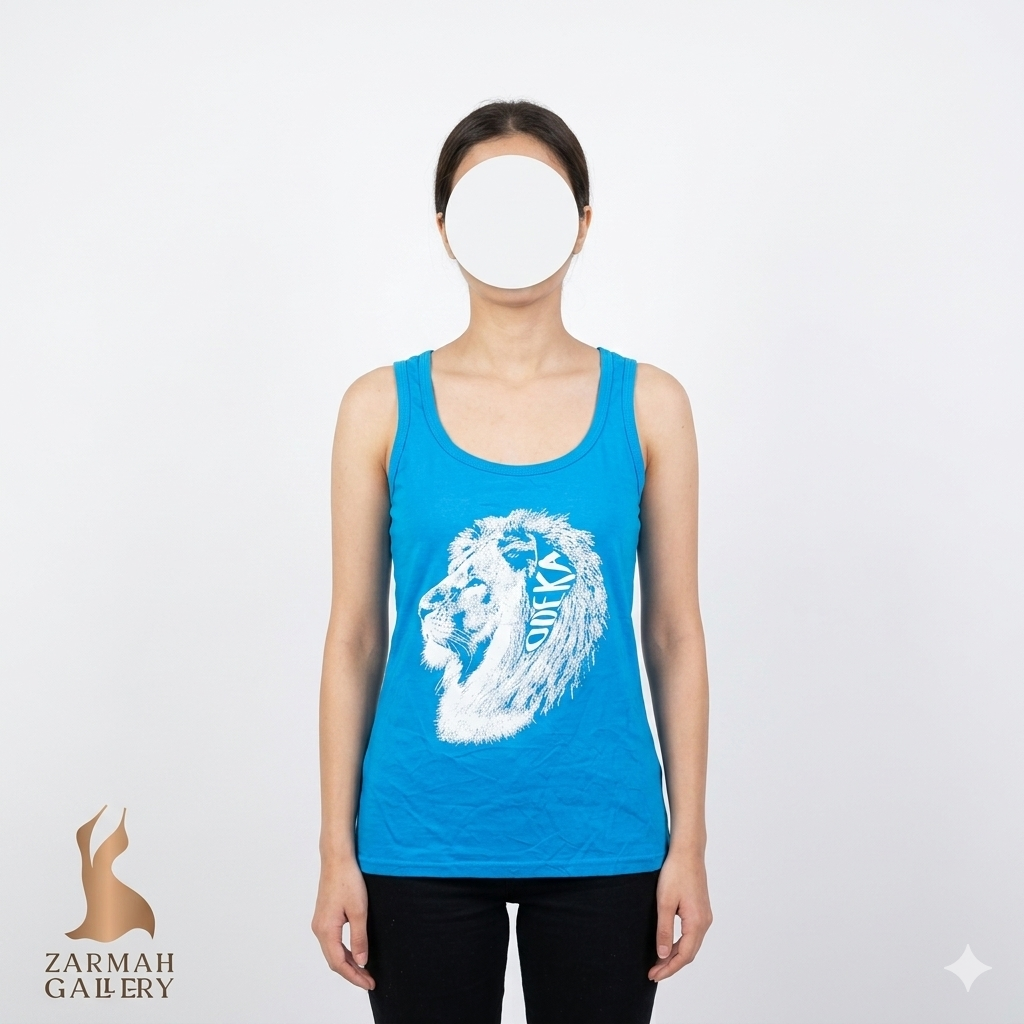 تاپ زنانه آبی کاربنی برند اودکا طرح شیر سفید مناسب استایل اسپرت و روزمره