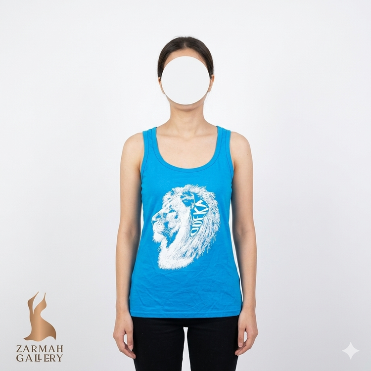 تاپ زنانه آبی کاربنی برند اودکا طرح شیر سفید مناسب استایل اسپرت و روزمره
