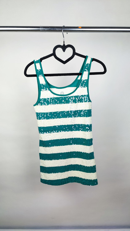 تاپ رکابی زنانه استوک اورجینال برند اولد نیوی رنگ سبز سفید راهراه مناسب سایز ریز