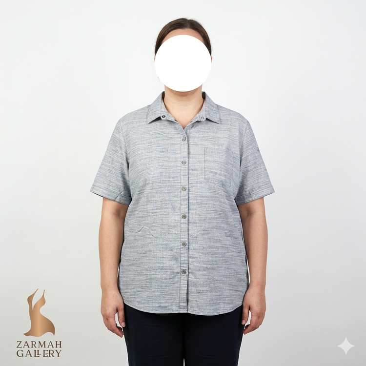 شومیز سایزبزرگ زنانه آستین کوتاه استوک اروپا کد ۲۲۱۲ رنگ طوسی با بافت پارچه Melange نمای کامل