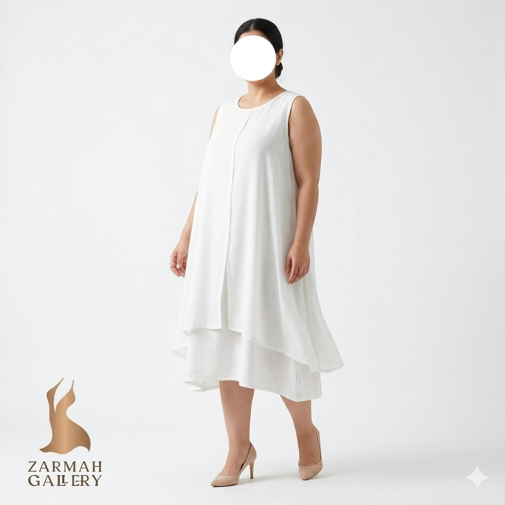 پیراهن زنانه سایز بزرگ استوک اروپایی برند جیِنا بنوتی رنگ سفید دو لایه مجلسی مناسب سایز ۴۸ تا ۵۰ فروشگاه زرماه گالری