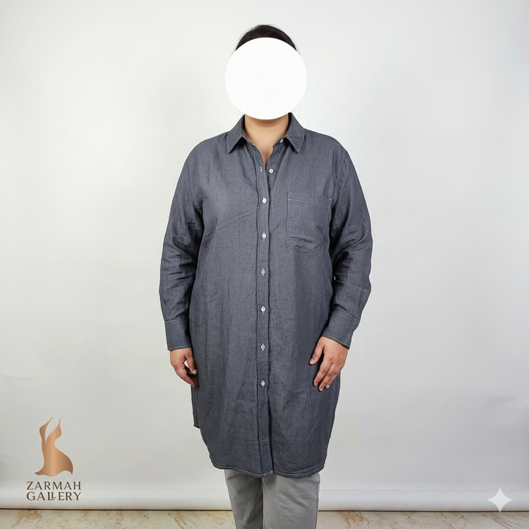 شومیز بلند زنانه سایز بزرگ برند دسیجوبا رنگ زغالسنگی گرید A مناسب استایل اسپرت و کژوال