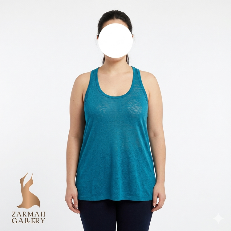 تاپ رکابی زنانه آبی نفتی (پترول) برند H&M استوک وارداتی گرید B پشت قهرمانی سایز ۳۸-۴۰