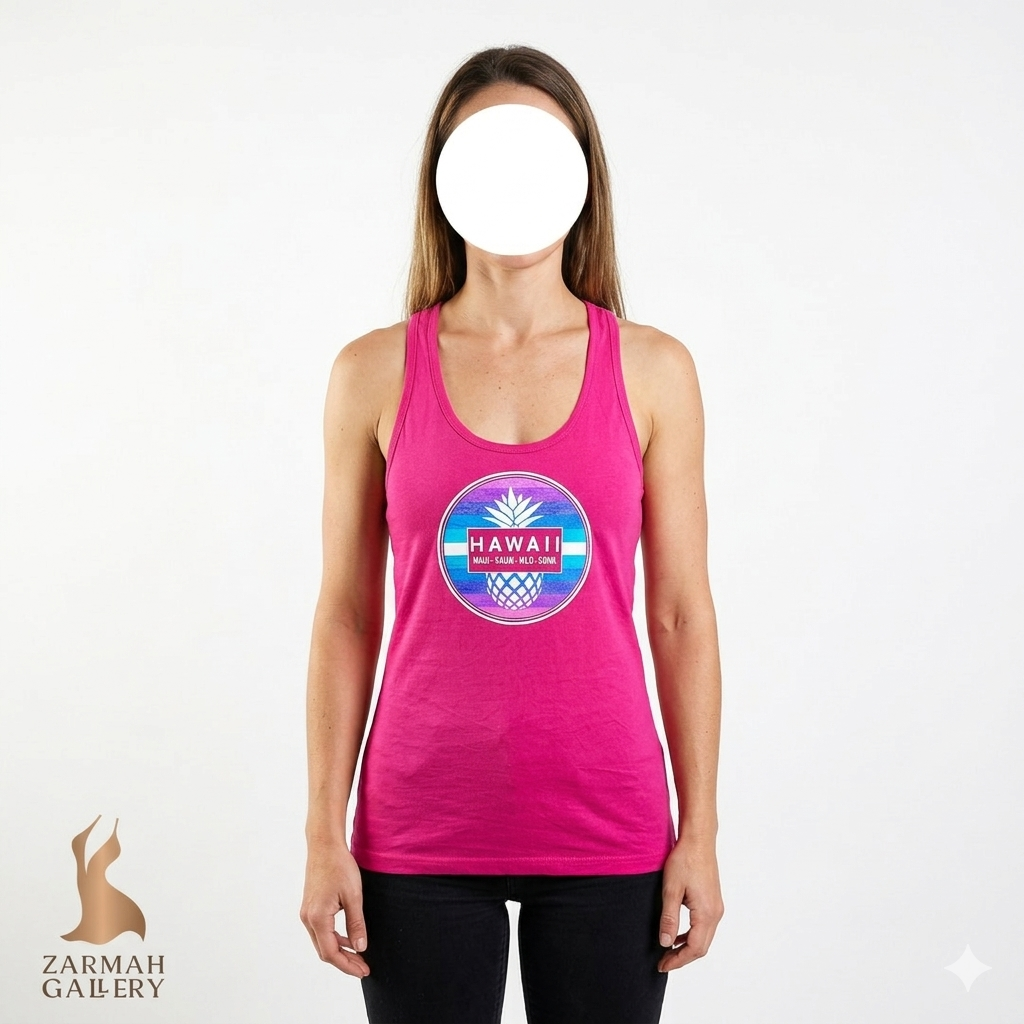 تاپ زنانه استوک خارجی برند کاٹن هریتیج رنگ صورتی سرخابی با لوگوی هاوایی مناسب سایز ۳۶ و