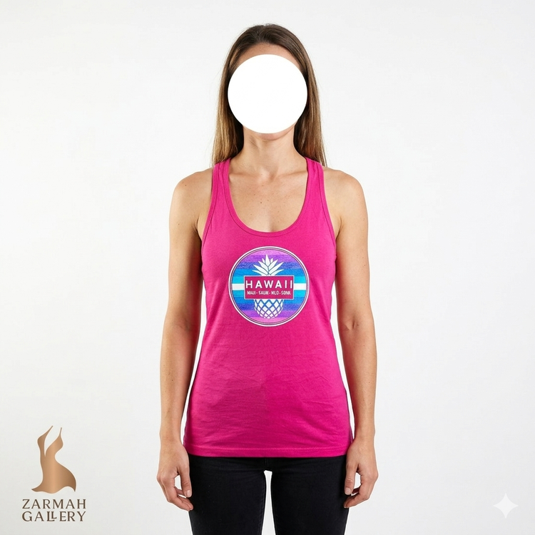 تاپ زنانه استوک خارجی برند کاٹن هریتیج رنگ صورتی سرخابی با لوگوی هاوایی مناسب سایز ۳۶ و