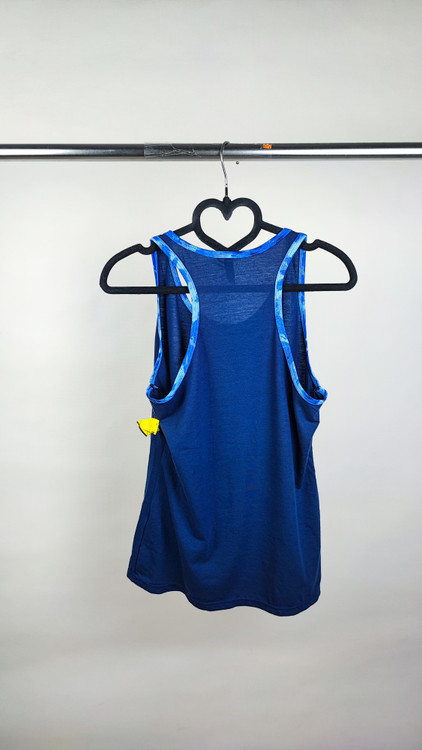 تاپ رکابی زنانه استوک وارداتی برند Eva Castillo رنگ سرمهای با یقه تزیینی آبی سایز مدیوم