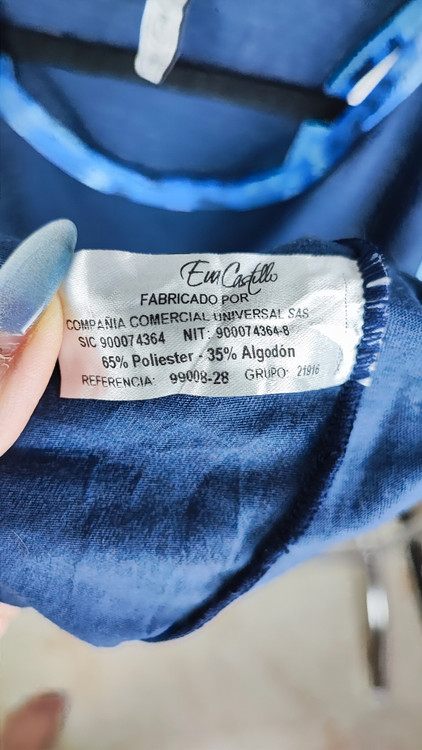 تاپ رکابی زنانه استوک وارداتی برند Eva Castillo رنگ سرمهای با یقه تزیینی آبی سایز مدیوم