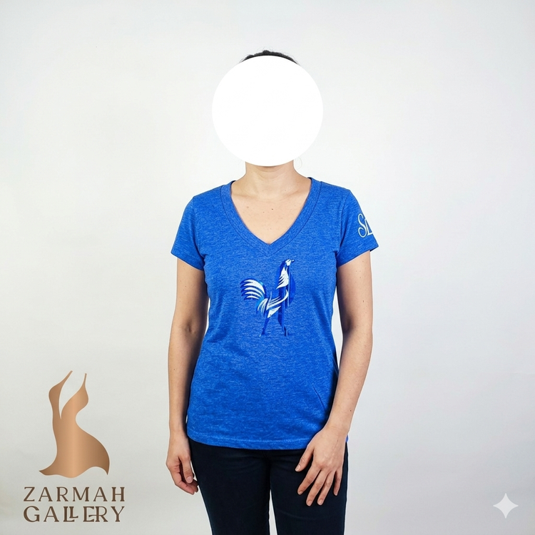 تیشرت زنانه یقه هفت برند Levelwear رنگ آبی ملانژ طرحدار استوک وارداتی گرید