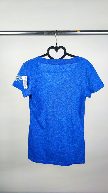 تیشرت زنانه یقه هفت برند Levelwear رنگ آبی ملانژ طرحدار استوک وارداتی گرید