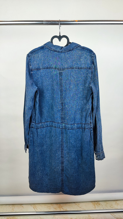 پیراهن جین زنانه استوک اروپایی برند ورومودا رنگ آبی متوسط میدی با آستین بلند و کمربند