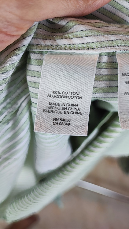 شومیز زنانه استوک برند جونز نیویورک رنگ سبز ملایم راه راه ۱۰۰ درصد پنبه مدل کلاسیک