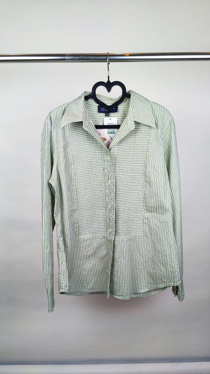 شومیز زنانه استوک برند جونز نیویورک رنگ سبز ملایم راه راه ۱۰۰ درصد پنبه مدل کلاسیک