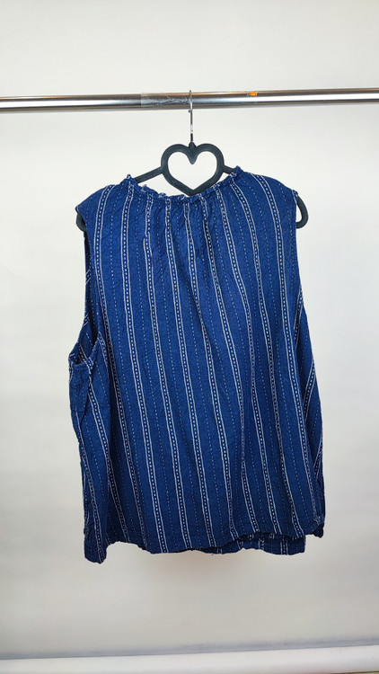 تاپ زنانه سایزبزرگ برند تایم اند ترو رنگ سرمهای راه راه جنس لنین و ریون خنک تابستانی