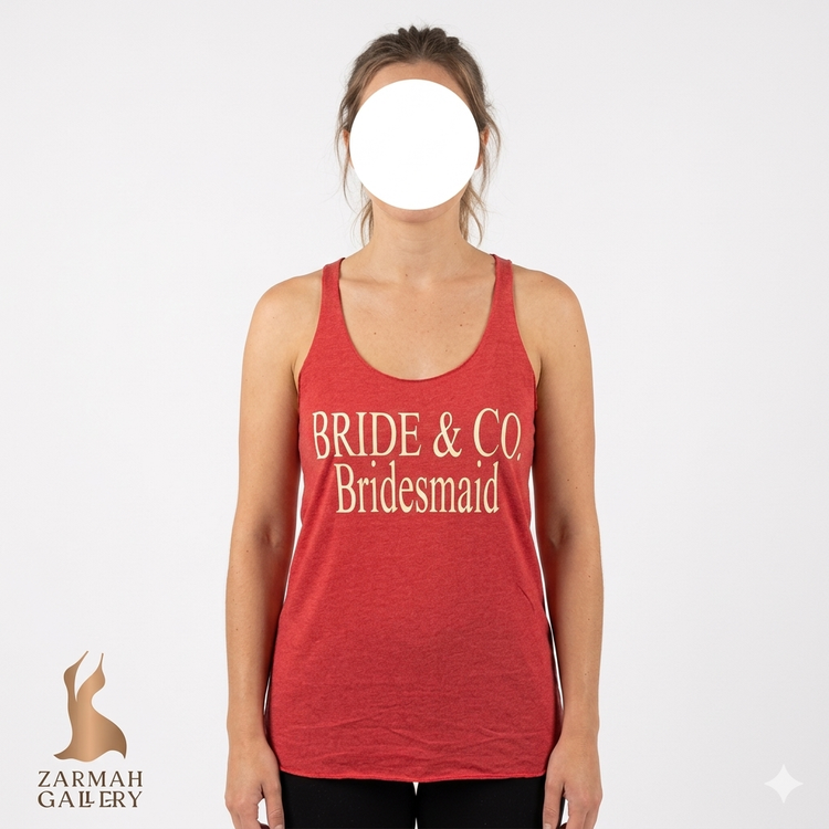 تعدادی تصویر از تاپ زنانه استوک نکس لول رنگ قرمز نوشته BRIDE & CO. Bridesmaid سایز لارج مناسب ساقدوش عروس