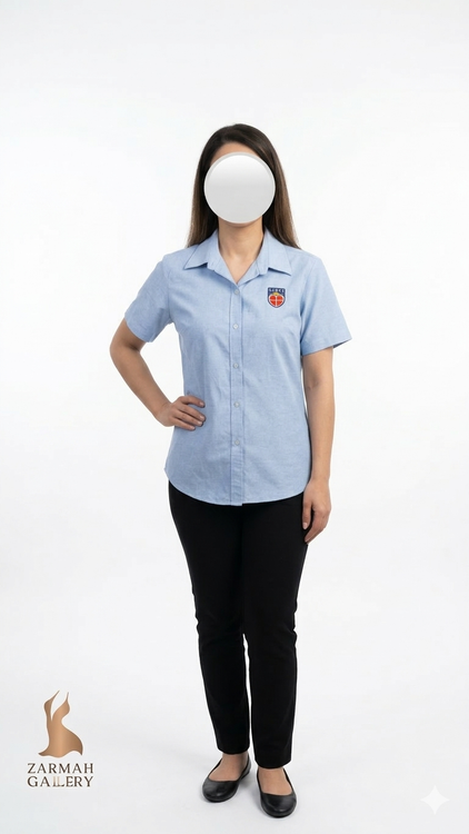 شومیز آستین کوتاه زنانه استوک وارداتی برند Becky Thatcher رنگ آبی روشن گرید C مناسب سایز ۳۸ و ۴۰ مدل کلاسیک