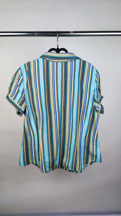 شومیز زنانه آستین کوتاه راهراه رنگی (آبی، زرد، قهوهای) برند لاُفت استوک اروپایی گرید