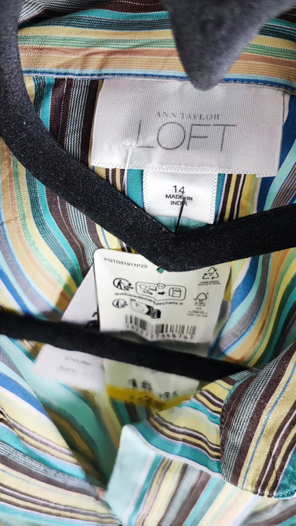 شومیز زنانه آستین کوتاه راهراه رنگی (آبی، زرد، قهوهای) برند لاُفت استوک اروپایی گرید