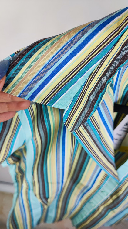 شومیز زنانه آستین کوتاه راهراه رنگی (آبی، زرد، قهوهای) برند لاُفت استوک اروپایی گرید