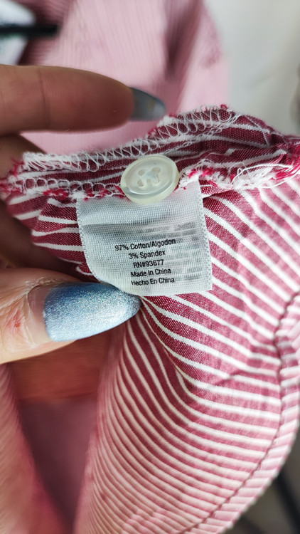 شومیز آستین کوتاه زنانه سایز بزرگ راهراه قرمز و سفید استوک اروپایی گرید A برند