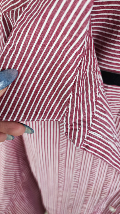 شومیز آستین کوتاه زنانه سایز بزرگ راهراه قرمز و سفید استوک اروپایی گرید A برند