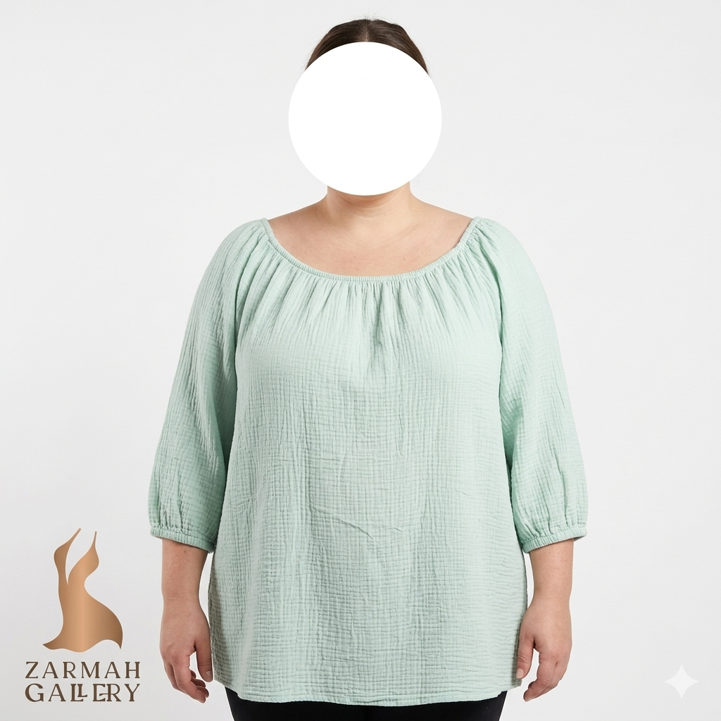 شومیز زنانه سایزبزرگ برند AVA & VIV جنس وال پنبه ای خنک رنگ سبز روشن مناسب استایل کژوال تابستانی