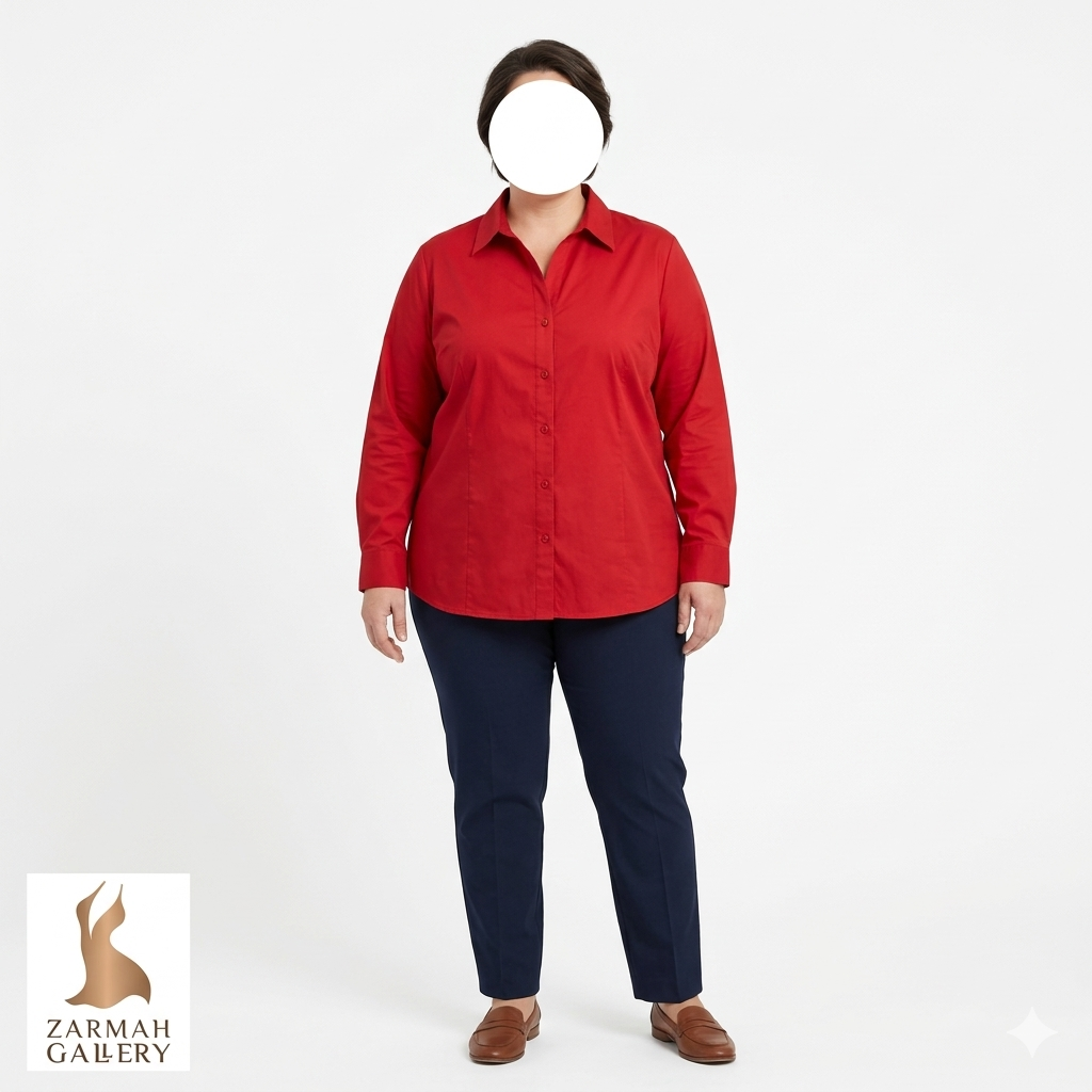 خرید شومیز زنانه سایزبزرگ برند Riders by Lee رنگ قرمز، آستینبلند، جنس ۶۰٪ پنبه و ۳٪ اسپاندکس با قیمت مناسب در زرماه گالری