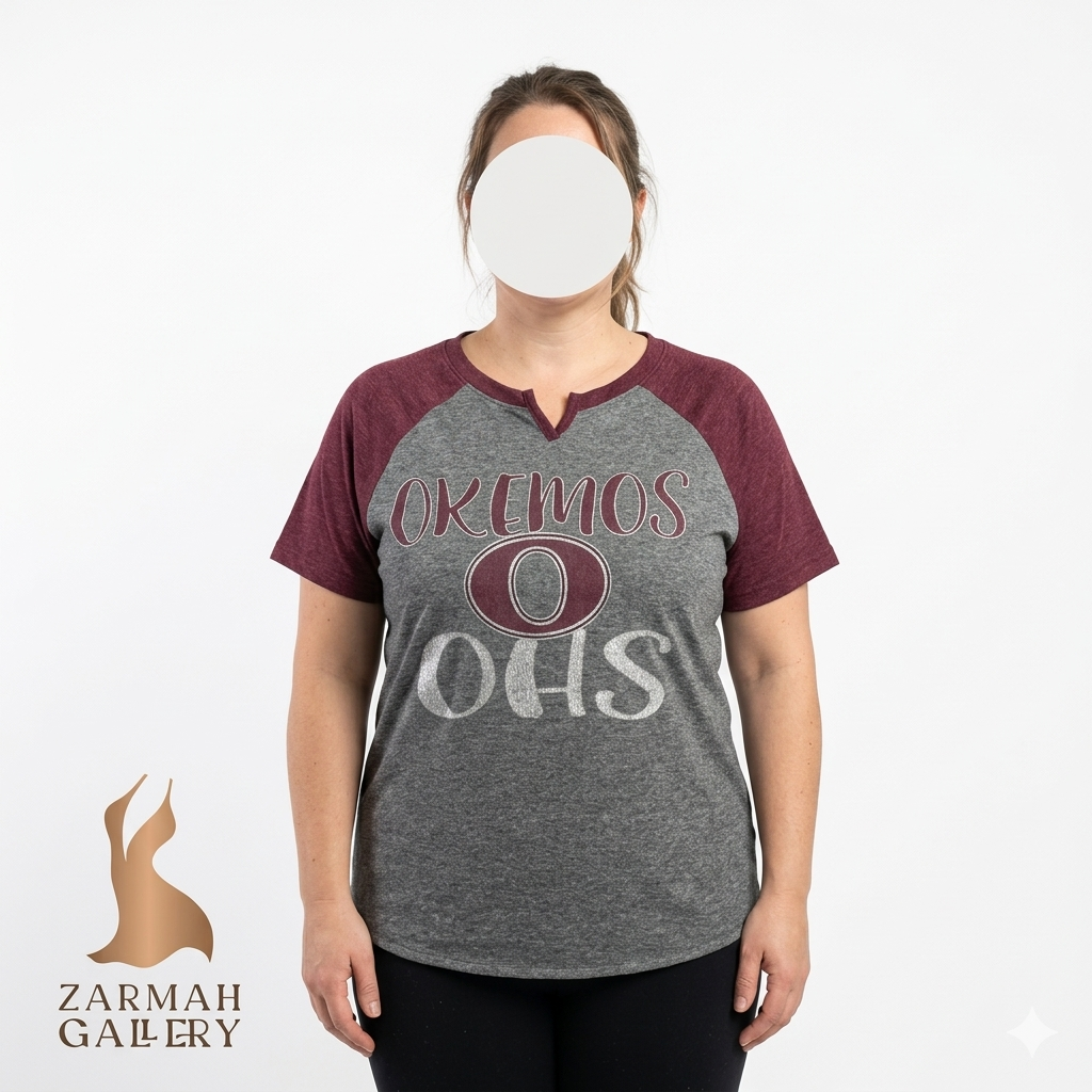 تیشرت زنانه استوک وارداتی برند پل اتلتیک رنگ طوسی و زرشکی آستین رگلان سایز ۳۸ تا ۴۰