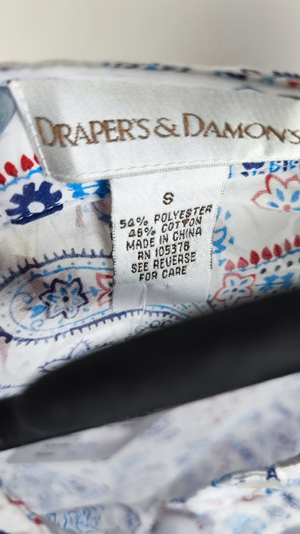 شومیز زنانه استوک اروپایی گرید A طرح بتهجقه آبی و قرمز برند Draper's & Damon's سایز بزرگ مدل کژوال